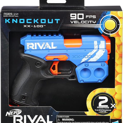 Nerf Rival Knockout XX-100 Blaster - Round Storage, 90 FPS Velocity, Breech Load - Includes 2 Official Rival Rounds - Team Blue