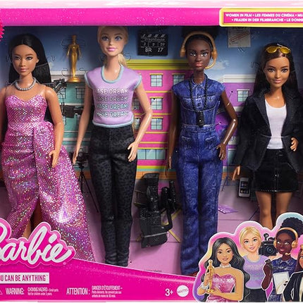 Barbie Careers Set of 4 Dolls & Accessories, Women in Film with Studio Executive, Director, Cinematographer & Movie Star in Removable Looks