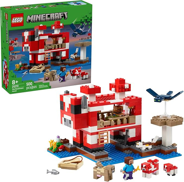 LEGO Minecraft The Mooshroom House Toy Figures and Playset - Building Minecraft Toy for Kids, Boys and Girls, Ages 8+ - with Steve and Other Figures for Pretend Play - Gift Idea for Birthdays - 21270