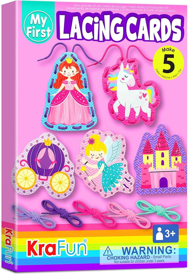 KRAFUN Beginner Unicorn My First Lacing Card Kit for Kids Arts & Crafts, 5 Easy Princess Lacing Projects, Paper Art Craft Cards for Toddlers, Fine Motor Preschool Skills Toys