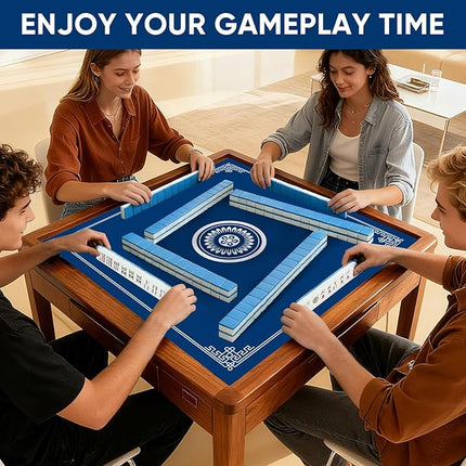Mahjong Mat with Gray Carrying Bag - Anti Slip and Noise Reduction Gaming Mat for Mahjong, Poker, Board Games, Card Games, Dominoes(Blue, 31.5"x31.5")