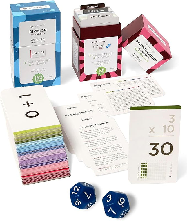 Think Tank Scholar 335 Multiplication & Division Flash Cards (Award Winning) 1 Fact Per Card with Visual Aids – All Facts 0–12 + Dice, Games & Charts – Grades 2–6, Homeschool & Classroom Learning