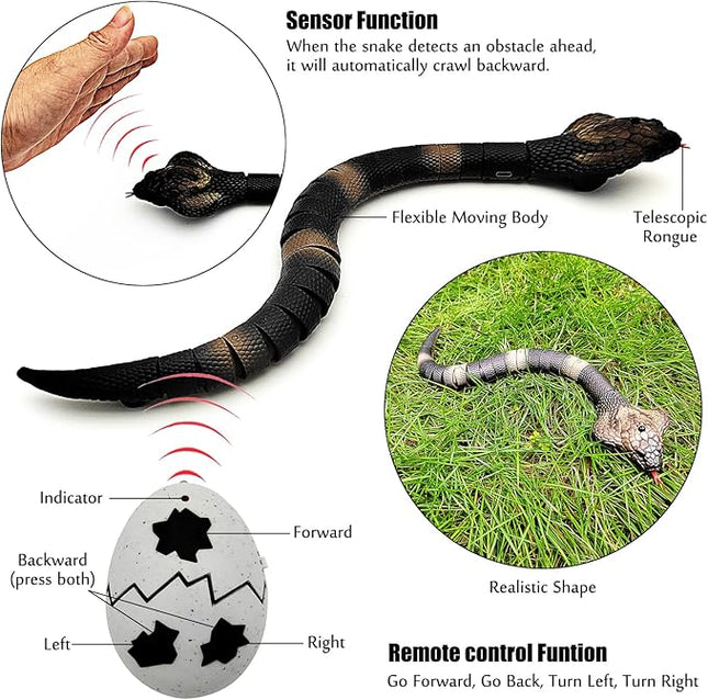 Upgrade Remote Control Snake Toy Electric Sensor RC Cobra Realistic Fast Flexible Moving Fake Joke Scary Trick Prank for Pets Cats Dogs Kids Boys Birthday Gifts