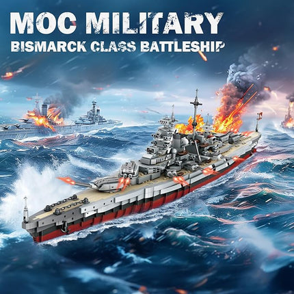 NUTCRACKER Battleship Bismarck Building Block Set - Large MOC Military World-Bismarck Class Battleship Model, Collectible Display Battle Ship Boat Toys Sets for Adults Teens Boys 14+ (2081Pieces)