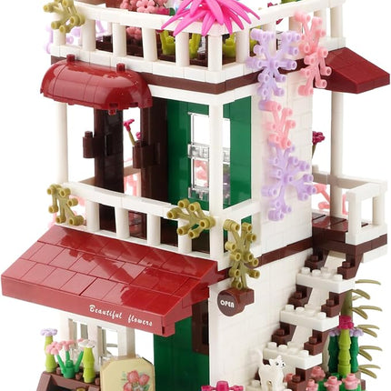 Street View Mini Building Blocks Flower House Shop Store Building Kit Simulation Construction Educational Creative for Adults 953 pcs