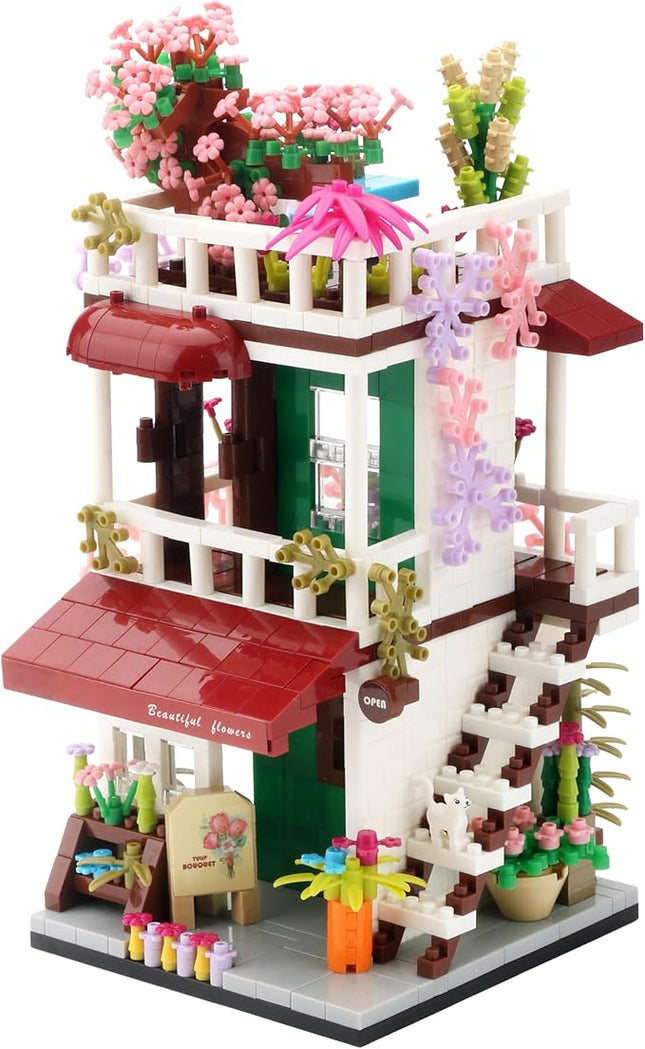 Flower Shop Micro Building Blocks Set Simulation Mini House Building Educational Creative Gift for Ages of 14+ 953 Pieces Street View