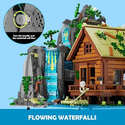 Waterfall-Cabin Lighting Building-Bricks Set - 2539 Pcs Retro Waterfall House Collection LED Light Set for Adults and Retro House Architecture Building Collectors