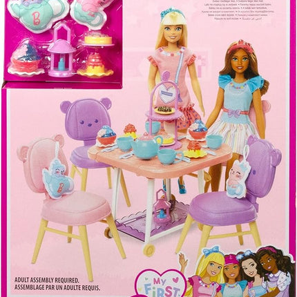 Barbie Tea Party Playset for Preschoolers, My First Tea Party Playset and Accessories, Preschool Toys and Gifts, Tea Party with 18 Storytelling Pieces, Two Plush Items, from 3 Years, HMM65