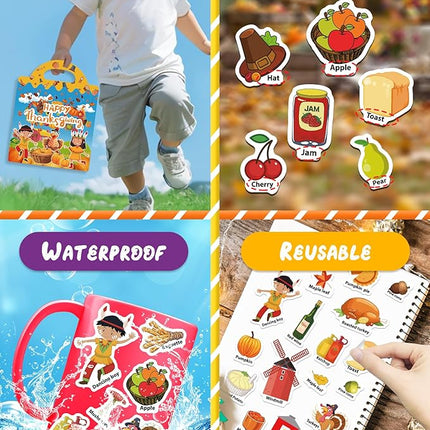 Benresive Reusable Sticker Book for Toddlers 2-4 Years, Fun Travel Stickers for Kids, Waterproof Sticker Books for Toddlers 1-3, Crafts Activities for Todddlers 1-3 2-4 3-5 - Thanksgiving