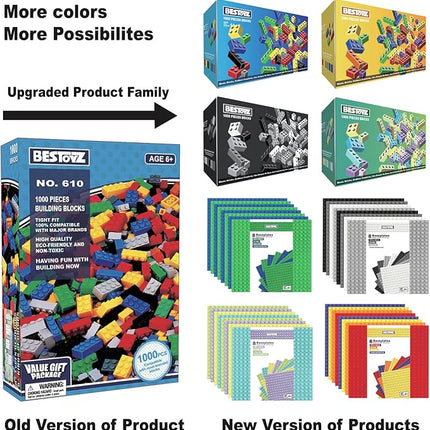 1000 Pieces Building Blocks, Bulk Classic Building Bricks Toy, Big Box of Basic Bricks, Compatible with Major Brands, Educational Construction Toys & Gifts for Kids 4+