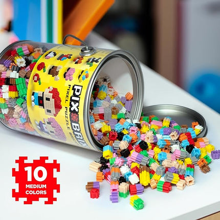 Pix Brix Pixel Art kit Puzzle Bucket - 1,500-Piece Kit with 10-Color Medium Palette – Patented Interlocking Building Bricks for 2D and 3D Creations – STEM Toy for Ages 6+