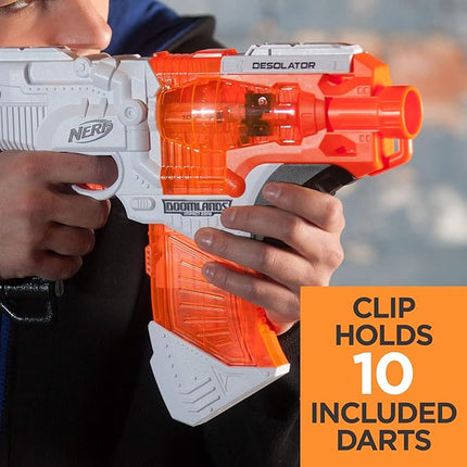 Nerf Desolator Doomlands Toy Blaster with 10-Dart Clip and 10 Official Doomlands Elite Darts for Kids, Teens, and Adults, Multicolor