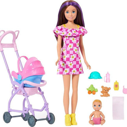 Barbie Skipper Babysitters, Inc. Playset with Brunette Doll, Blonde Baby Doll, Stroller with Removable Car Seat & 7 Accessories