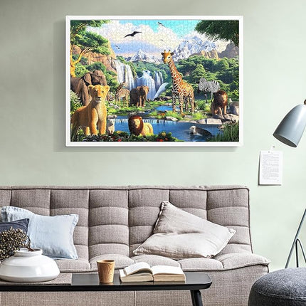 1000 Pieces Puzzles for Adults,Animal World Jigsaw Puzzles 1000 Pieces Lions Elephants Giraffe Animals Puzzles Games Unique Cool Puzzles Family Activity Great Gift for Family Friends 28x20 in