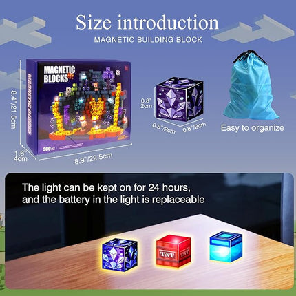 Magnetic Tiles Building Blocks for Kids Ages 3+, STEM Toys for Toddlers, 300PCS Magnetic Construction Set with Storage Bag, Educational Birthday Gifts for Boys & Girls (Mine)