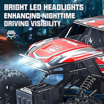 BEZGAR Monster Truck Toys - 1:12 Remote Control Monster Truck with Light, RC Crawler for Adults, Scale RC Truck with 45° Climbing, Remote Control Car for Boys Red