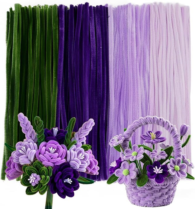 Caydo 200 Pieces Purple Pipe Cleaners Craft Chenille Stems for DIY Art Creative Crafts Party Valentine's Day Decorations (12 Inch x 6 mm)