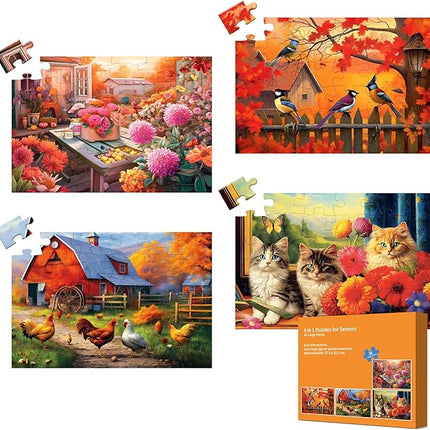 36 Large Piece Puzzles for Seniors, Dementia Puzzles for Elderly Jigsaw Puzzles for Alzheimers Dementia Products Activities Memory Games for Seniors Gifts for Men Women 14.8 * 10IN, 4 Pack