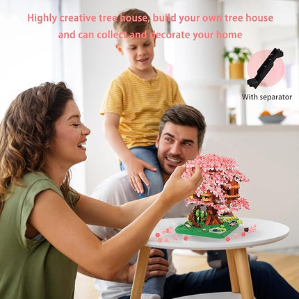 Cherry Blossom Tree Building Block Set Gift for Adults Girls Boys 14+, Cherry Bonsia Treehouse Micro Building Blocks, Japanese Sakura Flowers House 2028PCS