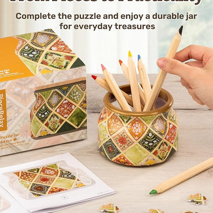 PieceRelax 3D Puzzle Jar 64 Plastic Pieces for Adults - Sweetness of Strawberry Wooden Lid Container for Kitchen Dining Study Living Room No Glue Requied Small [BC1026]