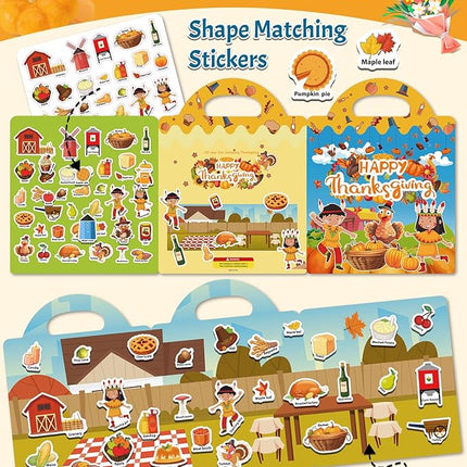 Benresive Reusable Sticker Book for Toddlers 2-4 Years, Fun Travel Stickers for Kids, Waterproof Sticker Books for Toddlers 1-3, Crafts Activities for Todddlers 1-3 2-4 3-5 - Thanksgiving