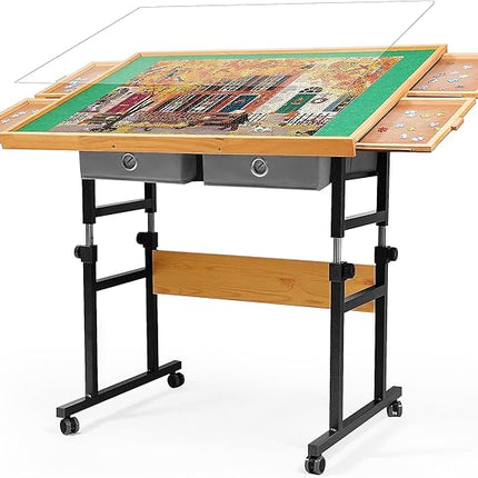 1500 Pieces Puzzle Table with Wheels, with Drawers and Cover, 34.25" x 25.2" Adjustable Height & 45° Tilting, Puzzle Board for Adults