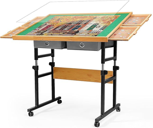 1500 Pieces Puzzle Table with Wheels, with Drawers and Cover, 34.25" x 25.2" Adjustable Height & 45° Tilting, Puzzle Board for Adults