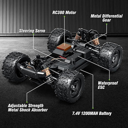 1:18 All Terrain RC Car for Adults & Boys (18305), 4WD Off-Road RC Truck High Speed Fast 40+ KPH, 4X4 Waterproof Remote Control Car with 2 Rechargeable Batteries