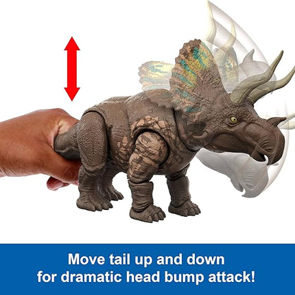 Mattel Jurassic World Rebirth Gigantic Thrashers Eotriceratops Dinosaur Figure Toy, Large Species, 2 Tail Activated Rampage Attacks, Digital Play