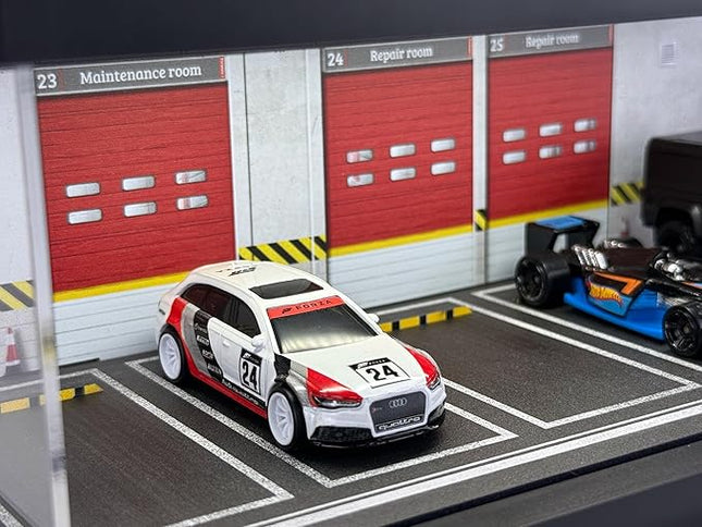 1/64 Model Car Display Case - Compatible with Hot Wheels Matchbox Mini GT Diecast Cars,Acrylic Box for Toy Cars Display Décor and Storage,Stackable Garage Diorama with LED Lights(1T-FormulaRe)