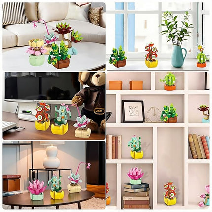 Sawaruita 10 Pack Succulents Plants Flowers Bonsai Building Set - Botanical Collection Building Toys for Adult -Gifts for Mother's Day, Valentine's Day,Easter Party Favors