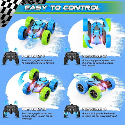 Remote Control Car for Kids Ages 6+, RC Cars Stunt Car Toy 4WD Double Sided 360° Rotating Remote Control with Headlights, Birthday Xmas Gifts for Boys 6 7 8 9 10 11 12
