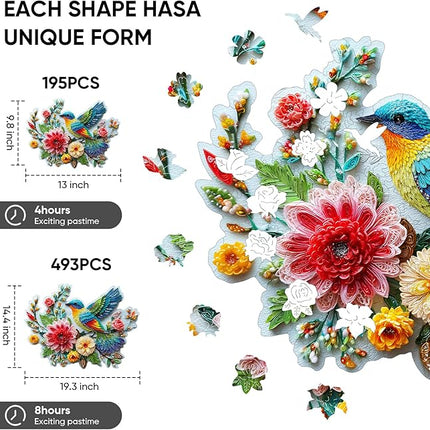 Wooden Puzzles for Adults, Embroidery Bird Jigsaw Puzzles, 195 Pieces Adults Puzzles, Best Gifts for Puzzle Lover, Family Brain Game, 9.8x13 inch