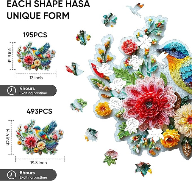 Wooden Puzzles for Adults 493 Pieces, Embroidery Bird Jigsaw Puzzles, Adults Puzzles, Birthday Gifts for Puzzle Lover, Family Brain Game, 14.4x19.3 inch