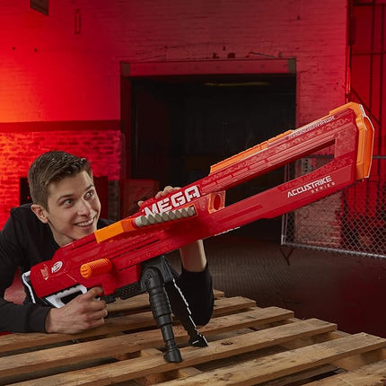 Nerf Thunderhawk AccuStrike Mega Toy Blaster - Longest Blaster - 10 Official AccuStrike Mega Darts, 10-Dart Clip, Bipod - for Kids, Teens, and Adults