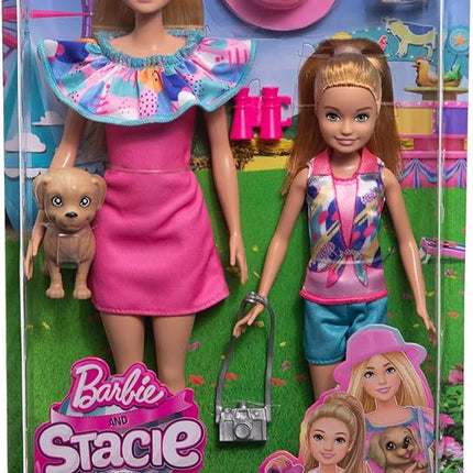 Barbie & Stacie Doll Set with 2 Pet Dogs & Accessories, Dolls with Blonde Hair & Blue Eyes, Summer Clothes