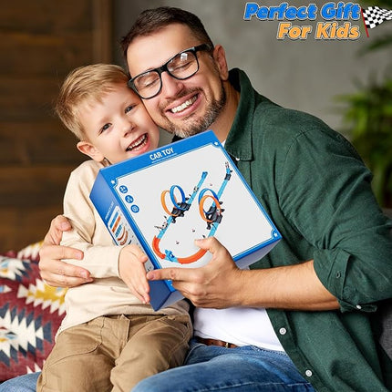 Toy Car Track Set for Boys Kids Age 3-5 4-7 8-12, Long Race Tracks with 4 Action Loops and 4 High-Speed Slot Cars, 35+ Pieces of Race Track to Create Multiple Configurations