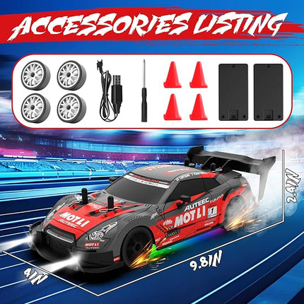 RC Drift Car 1:20 Scale Remote Control Cars 2.4GHz 4WD High Speed RTR Racing Vehicle with LED Lights 2 Rechargeable Batteries and Drifting Tires Racing Sport Toy Car for Adults Kids Boys Girls