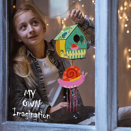 4 Pack DIY Bird House Wind Chime Kits for Children to Build and Paint, Wooden Arts and Crafts for Kids Girls Boys Toddlers Ages 8-12 4-6 6-8