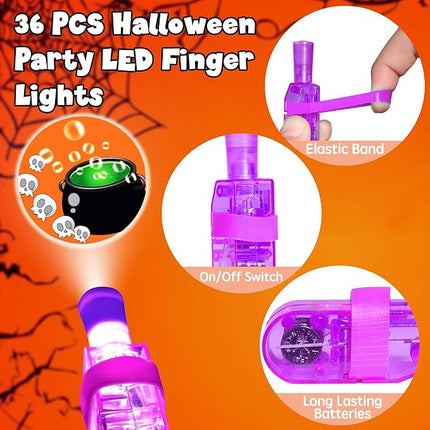 36 PCS Halloween Party Favors for Kids Light Up Finger Lights, Halloween Glow in the Dark Toys Bulk Goodie Bags Stuffers Fillers Non Candy Trick or Treat Toys Halloween Prizes Classroom Party Supplies