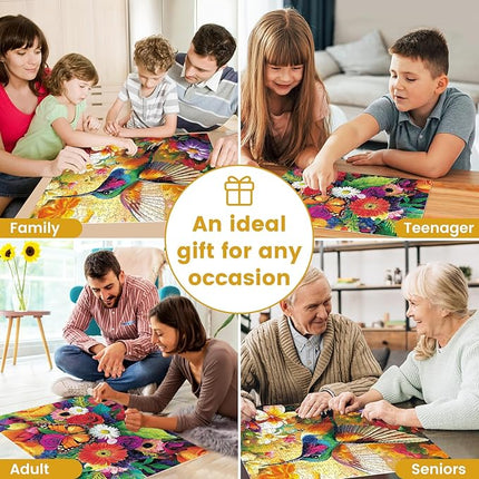 2-Pack 500 Pieces Puzzles for Adults, Flower Hummingbird Puzzles 500 Pieces Butterfly Jigsaw Puzzles for Adults, Birthday Party for Family Kids, Game Nights Gifts