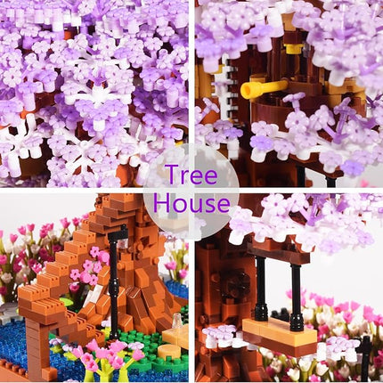 Cherry Blossom Bonsai Tree Micro Building Set Creative Gift for Adults 14+, Japanese Purple Cherry Tree House Micro Blocks Model for Adults, Flowers House 2200PCS