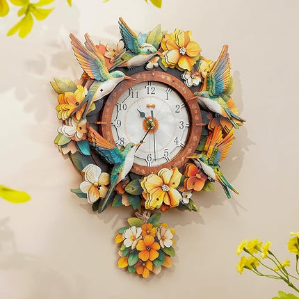 3D Wooden Puzzles for Adults Hummingbird Clock - Wall ‌‌Clock Puzzle Xmas Room Model Building Kit Creative Art Craft Gift Home Decor for DIY Enthusiasts, Brain Teaser Building Set Birthday Gifts