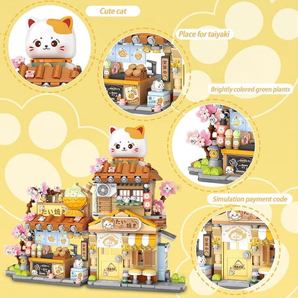Cute Cat Mini City Street View Building Blocks Set - Realistic Architecture Model Kit, 3D Puzzle Toy for Adults & Kids, Foldable House Building Kits for Home Decoration