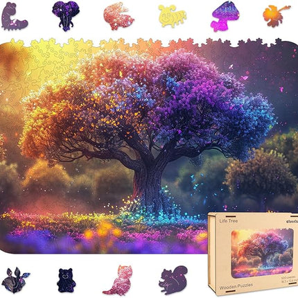 Wooden Puzzles for Adults 500 Piece - Tree of Life Jigsaw Puzzles Home Decor, Natural Puzzle Royal Unique Shape Adult Puzzles, Irregular Colorful Wooden Puzzle Creative Gift for Adults(18.3 x 12.6 IN)