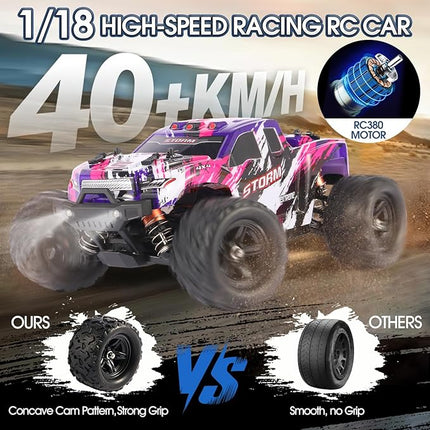 1:18 Scale RC Cars for Adults and Boys, 40KM/H Fast RC Cars 2.4Ghz Remote Control Car, 4X4 Off-Road Waterproof Monster RC Truck, Remote Control Truck with 2 Shells and 2 Rechargeable Batteries