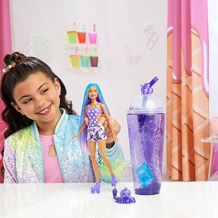 Barbie Pop Reveal Doll & Accessories, Grape Fizz Scent with Purple Hair, 8 Surprises Include Slime, Color Change & Puppy