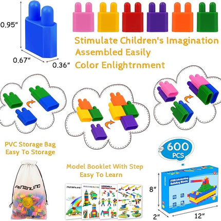 FUBAODA Kids 600pcs Set Building Blocks Construction Toy - Learning Playset STEM Educational Kit Child Branin Development Preschool Kindergarten Toy