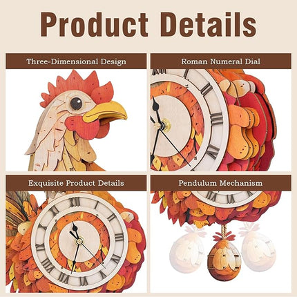 3D Wooden Puzzles for Adults Chicken Clock - Model Building Kit ‌‌Hen Clock Puzzle Creative Craft Gift Home Deco for DIY Enthusiasts, Brain Teaser Building Set Birthday Gifts