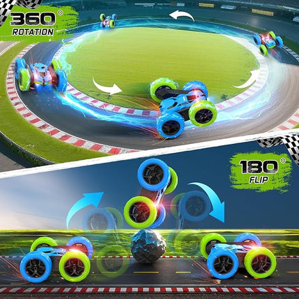 Remote Control Car for Kids Ages 6+, RC Cars Stunt Car Toy 4WD Double Sided 360° Rotating Remote Control with Headlights, Birthday Xmas Gifts for Boys 6 7 8 9 10 11 12